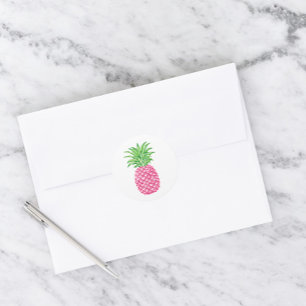 Adesivo Redondo Abacaxi Rosa Preppy