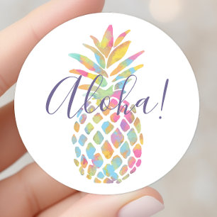 Adesivo Redondo Abacaxi Tropical Personalizado Aquarela Arco-íris