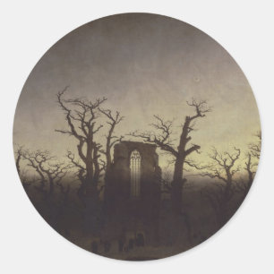 Adesivo Redondo Abadia entre carvalhos por Caspar David Friedrich