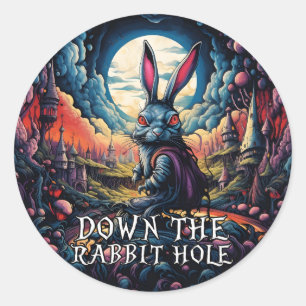 Adesivo Redondo Abaixo o coelho Buraco Alice no País das Maravilha