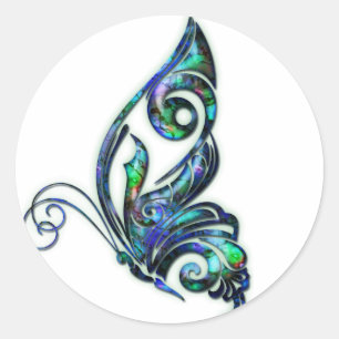 Adesivo Redondo Abalone Shell Art Deco Butterfly