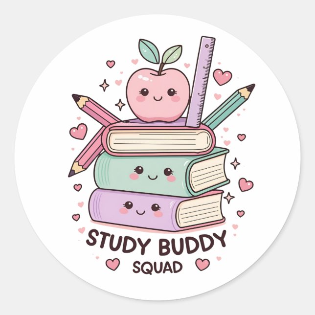 Adesivo Redondo Abastecimento escolar do Budy Squad Study Kawaii (Frente)