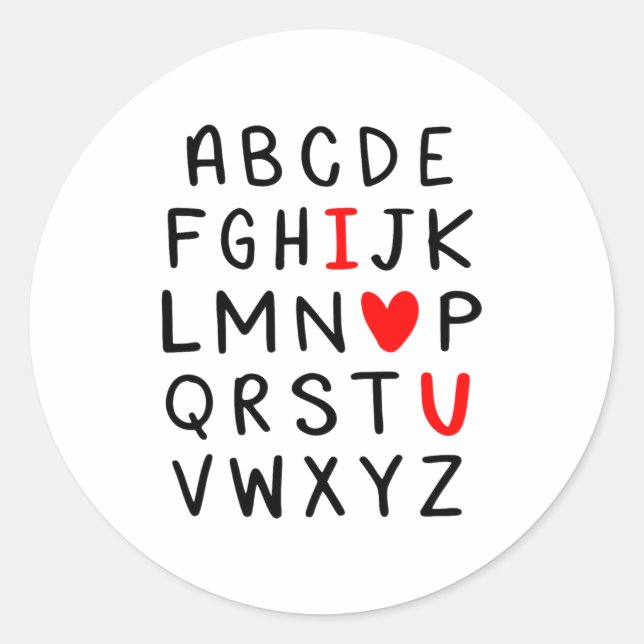 Adesivo Redondo Abc Alphabet I Love You Englieacher Valentines  (Frente)