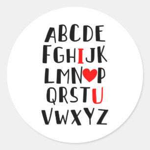 Adesivo Redondo Abcd Eu Amo Você Alfabeto Homens Mulheres Fofo Div