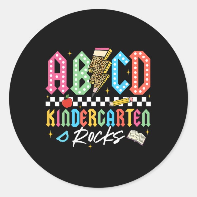 Adesivo Redondo Abcd Kindergarten Rocks Pencil Lightning Teachers  (Frente)