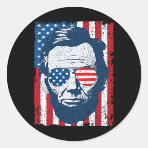 Adesivo Redondo Abe Lincoln Beard Sungles E American Flag 4º De