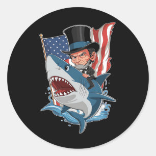 Adesivo Redondo Abe Lincoln Riding Shark Incrível Quarto De Julho