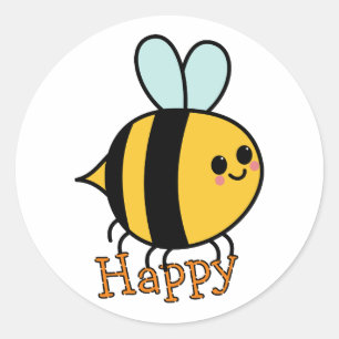 Adesivo Redondo Abeja de desenho animado fofa e feliz