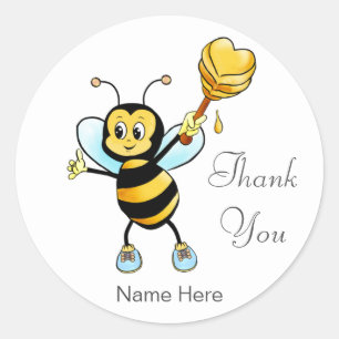 Adesivo Redondo Abeja Mel Cute com Coração Obrigado