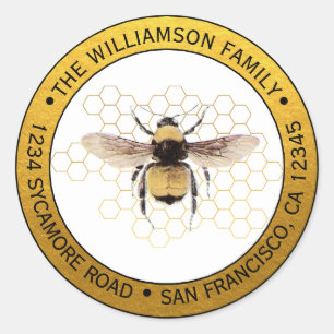 Adesivo Redondo Abeja Melífera Rústica Redonda Endereço de Devoluç