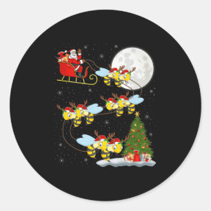 Adesivo Redondo Abejas Santa Trineo Volando Divertido Mágico Navid