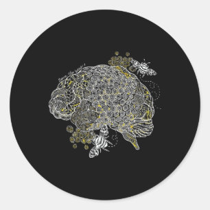 Adesivo Redondo Abejas Vintage Cerebro Anatómico Enfermera Neuro M