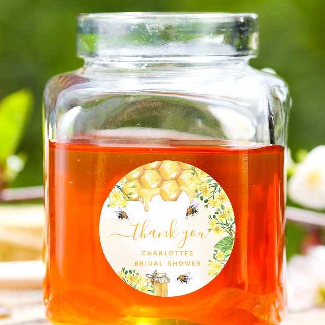 Adesivo Redondo Abelha Chá de panela amarelo obrigado floral (Criador carregado)