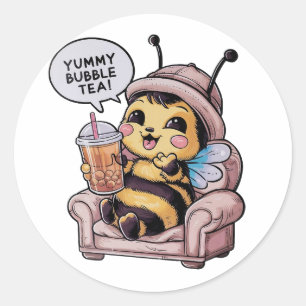 Adesivo Redondo Abelha de Cartoon Adorável: Cozy, Kawaii Vibes
