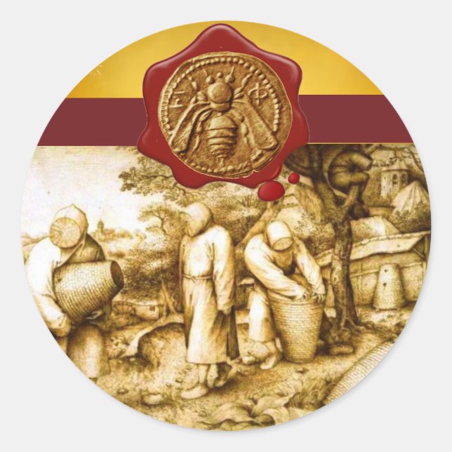 ADESIVO REDONDO ABELHA DE MEL, CERVEJA DE CERVEJA VERMELHA (Frente)