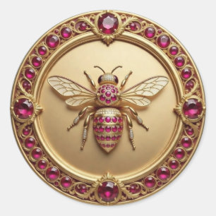 Adesivo Redondo Abelha Melífera Cravejada de Ouro e Rubis