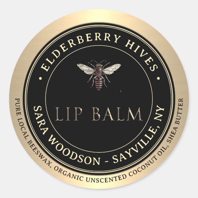 Adesivo Redondo Abelha Rainha-Boca-Boca-Boca-Boca-Negra, Dourada e (Frente)