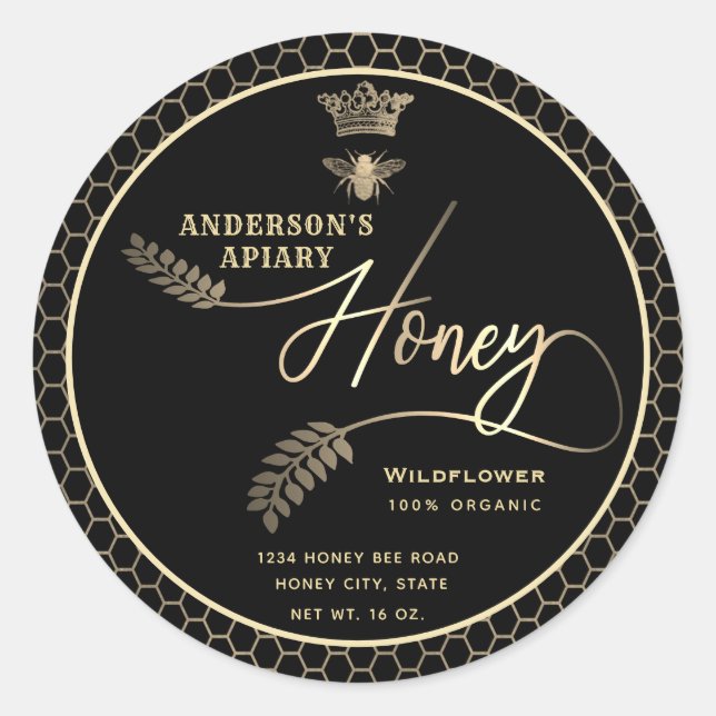 Adesivo Redondo Abelha rainha do ramo do mel moderno (Frente)