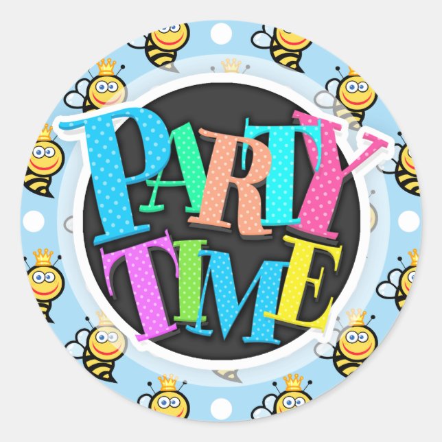 Adesivo Redondo Abelha Rainha Fresca, Bolinhas Azuis e Brancas (Frente)