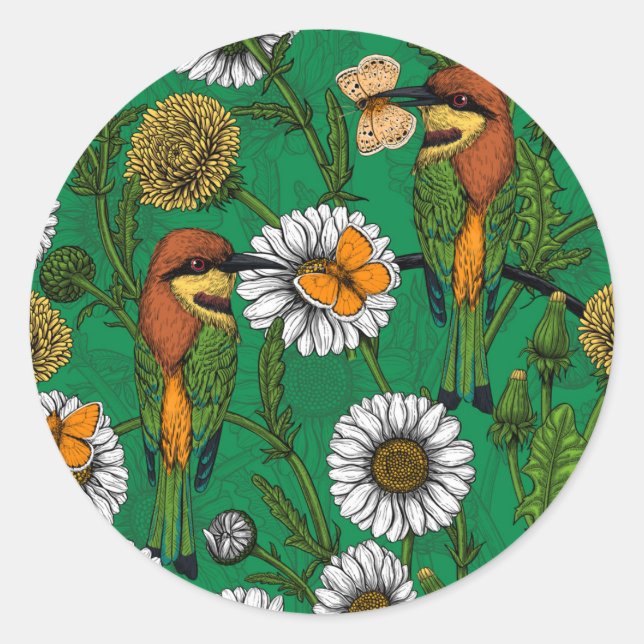 Adesivo Redondo Abelhas comem num campo de primavera (Frente)