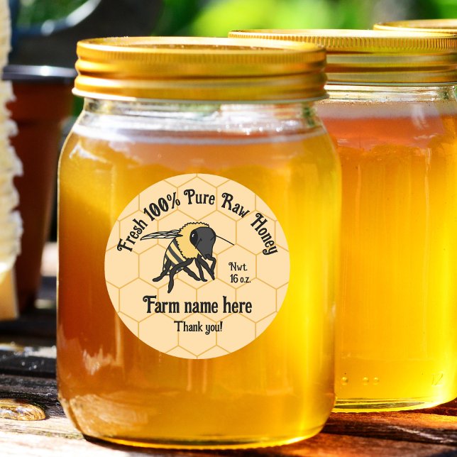 Adesivo Redondo Abelhas de Abelhas de Abelhas de Abelhas (honey jar 100% raw honey lables)