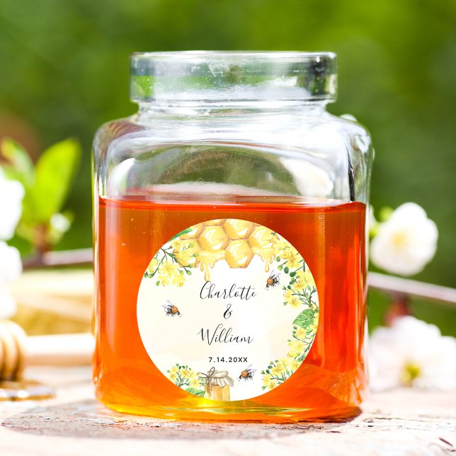 Adesivo Redondo Abelhas-de-banho mel amarelo floral casamento (Criador carregado)