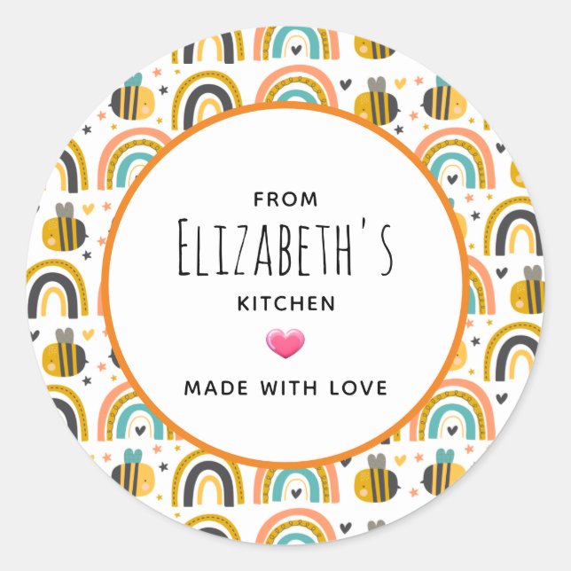 Adesivo Redondo Abelhas de Bumble Cute e Rainbows Padrão (Frente)