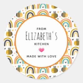 Adesivo Redondo Abelhas de Bumble Cute e Rainbows Padrão