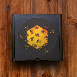 Adesivo Redondo Abelhas de mel com arte de desenho de hexágono am