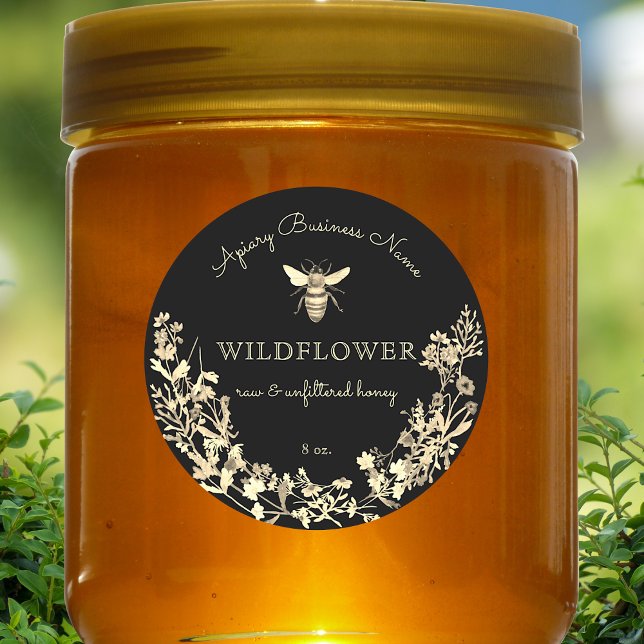 Adesivo Redondo Abelhas De Mel De Flor Selvagem Dourada E Preta (Criador carregado)