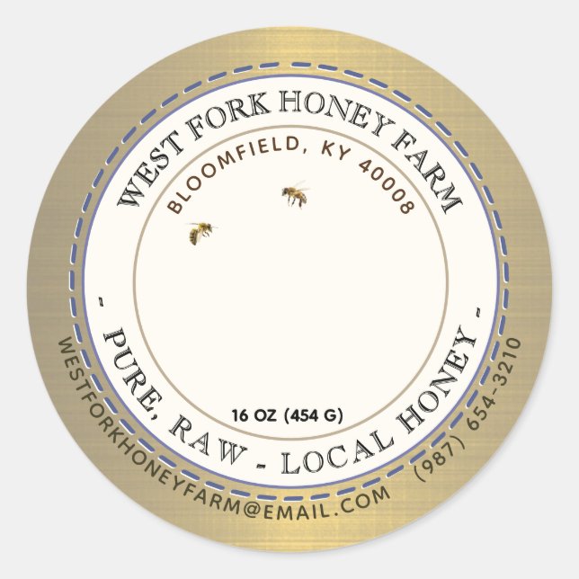 Adesivo Redondo Abelhas de Mel de Flor Selvagem e Borda Suja Doura (Frente)