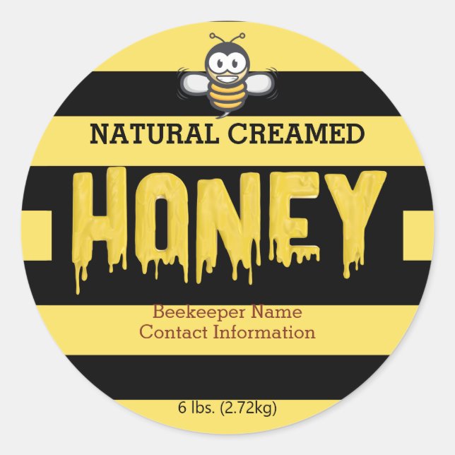 Adesivo Redondo Abelhas de mel listram-se preto e Dourado (Frente)