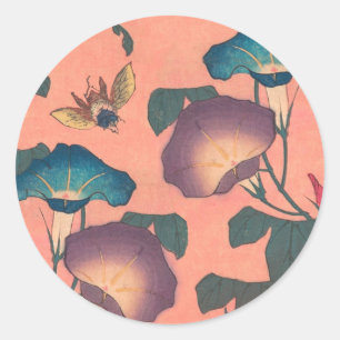 Adesivo Redondo Abelhas e Flores - Arte Japonesa Rosa Floral