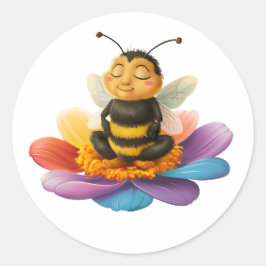Adesivo Redondo Abelhas Em Uma Flor Vibrante Fazendo Yoga