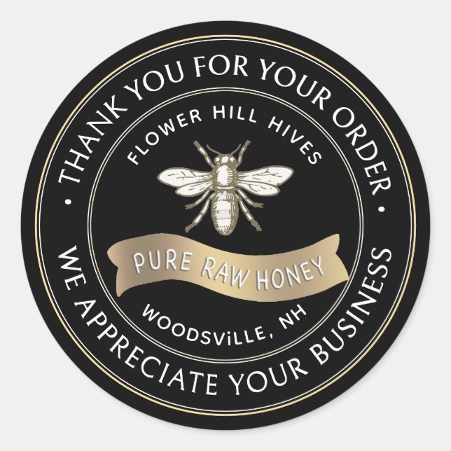 Adesivo Redondo Abelhas Francesas com Banner Dourado Obrigado (Frente)