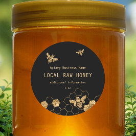 Adesivo Redondo Abelhas Negras E Douradas Modernas De Mel Honeycom