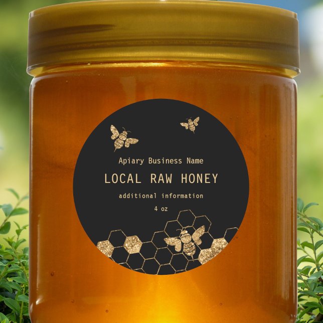 Adesivo Redondo Abelhas Negras E Douradas Modernas De Mel Honeycom (Criador carregado)