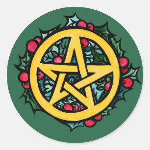 Adesivo Redondo Abençoações de Yule, Feliz Pentacle