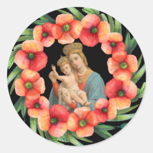 Adesivo Redondo Abençoada Virgem Maria Jesus Flores Religiosas