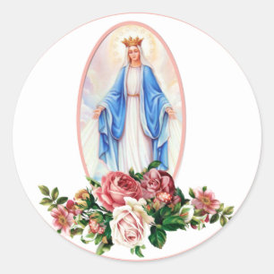 Adesivo Redondo Abençoada Virgem Maria Rosas Religiosas Católica