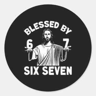 Adesivo Redondo Abençoado Por 6 7 Jesus 67 Meme Cristão Seis Sete