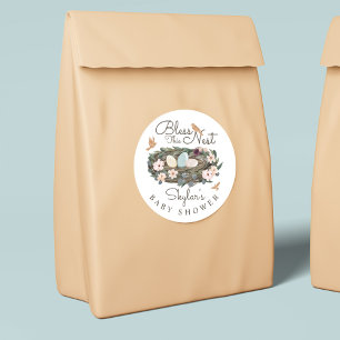 Adesivo Redondo Abençoe o Chá de fraldas do Ninho do Pássaro Fl