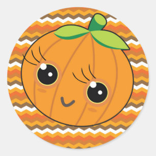 Adesivo Redondo 🎃 Abóbora Adorável com ziguezague em fundo