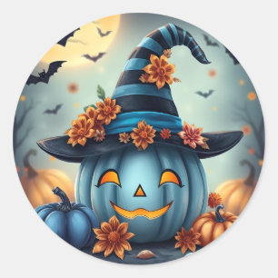 Adesivo Redondo Abóbora azul de Halloween Jack-o-lantern