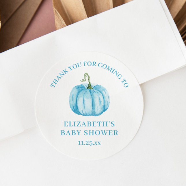 Adesivo Redondo Abóbora Azul Obrigado Chá de fraldas (Criador carregado)