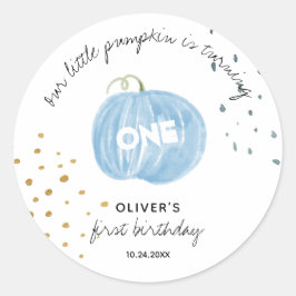 Adesivo Redondo Abóbora Azul primeiro aniversario