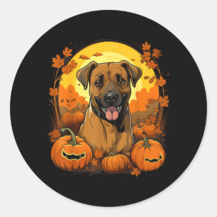 Adesivo Redondo Abóbora Black Mouth Cur Cão Halloween Dia de Ação