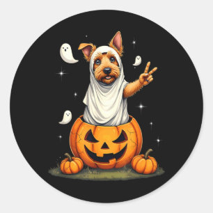 Adesivo Redondo Abóbora Boo Fantasma Terrier Escocês Cachorro Hall