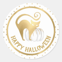Abóbora branca e gato dourado bolinhas de Hallowee