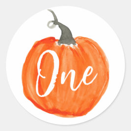 Adesivo Redondo Abóbora de aquarela branca no primeiro aniversário